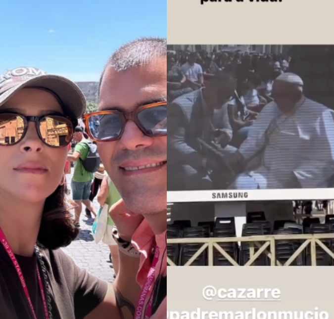 Juliano e Letícia Cazarré têm encontro emocionante com Papa Francisco e mostram foto dos seis filhos