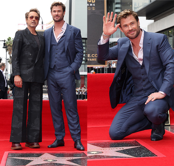 Chris Hemsworth ganha estrela na Calçada da Fama de Hollywood e Robert Downey Jr. dá <I>show</i> ao mencionar <I>Os Vingadores</i> em discurso