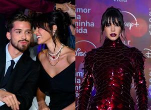 Com <i>looks</i> que somam 123 mil reais, Bruna Marquezine arrasa em pré-estreia e troca beijão com João Guilherme; veja