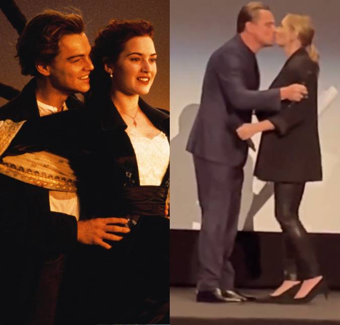 Casal em <I>Titanic</i>, Leonardo DiCaprio troca selinho com Kate Winslet