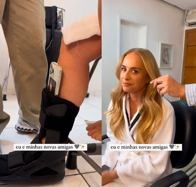 Angélica surge de bota ortopédica e muletas após torcer o pé: <i>Minhas novas amigas</i>