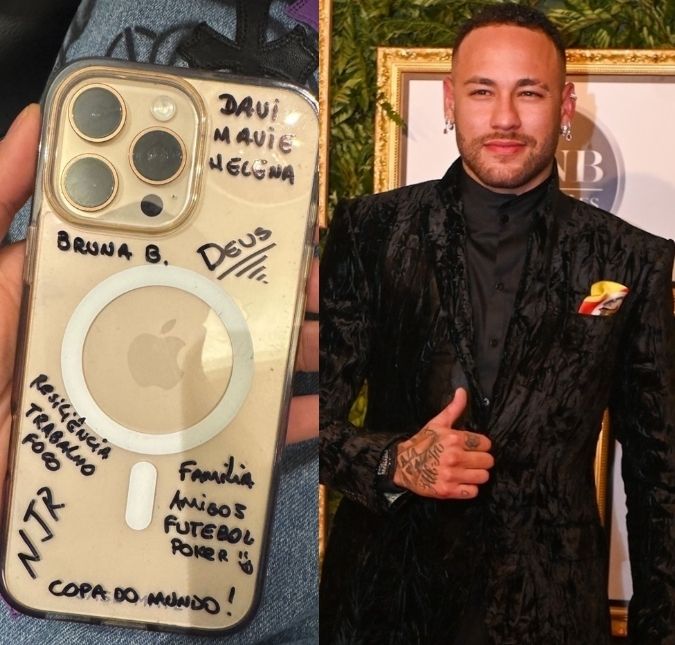 Neymar Jr. escreve em sua capinha de celular objetivo para vida e homenageia família