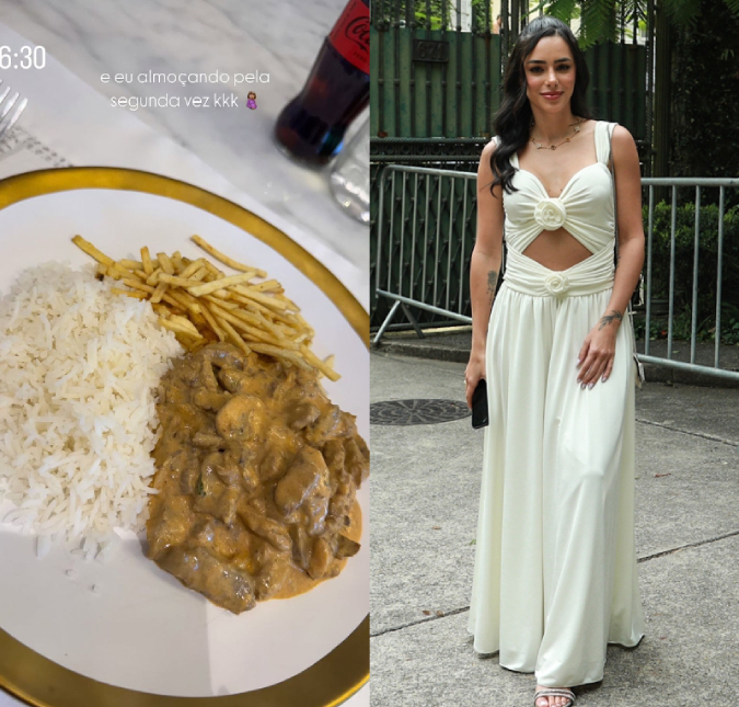 Bruna Biancardi almoça duas vezes e brinca dizendo ser culpa da gravidez