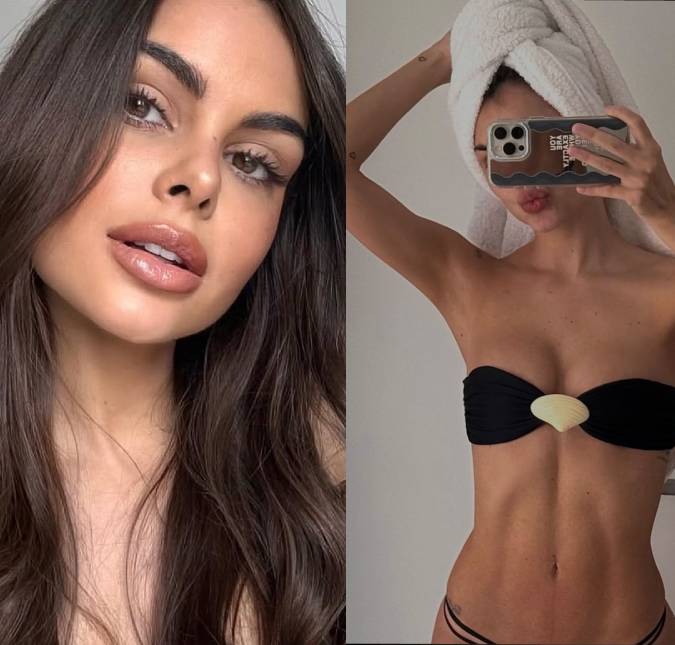 Amanda Kimberlly, mãe de segunda filha de Neymar Jr., posa de biquíni e exibe barriguinha sarada