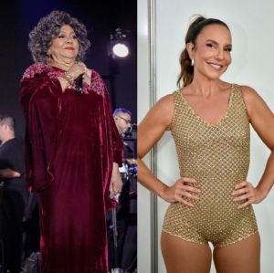 Encontro de gigantes! Alcione e Ivete Sangalo trocam abraços na Marquês de Sapucaí