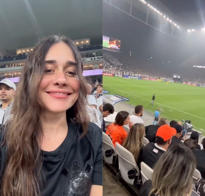 No meio da galera! Alessandra Negrini acompanha jogo do Corinthians pela Libertadores