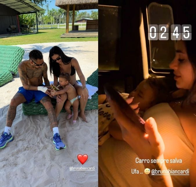 Neymar Jr. e Bruna Biancardi fazem passeio de carro para colocar Mavie para dormir: <i>- E aí, amor, conseguimos?</i>