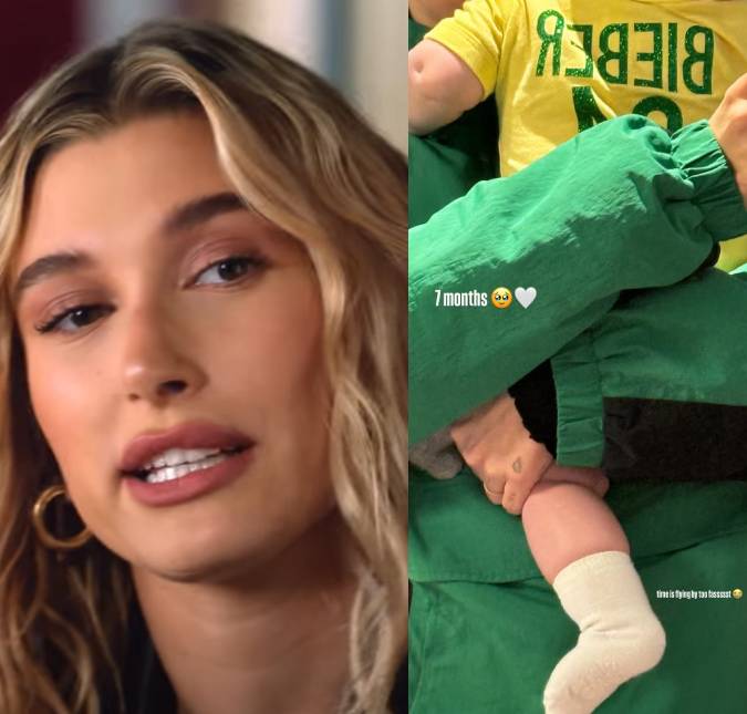 Hailey Bieber compartilha foto do filho com Justin Bieber usando camisa com as cores do Brasil