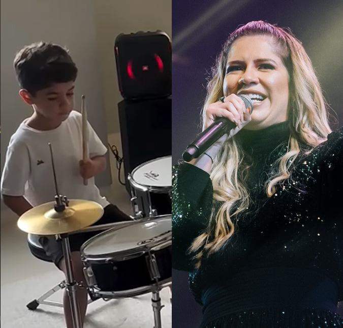 Léo, filho de Marília Mendonça, encanta ao tocar música da mãe durante aula de bateria: <i>O DNA dele não nega</i>