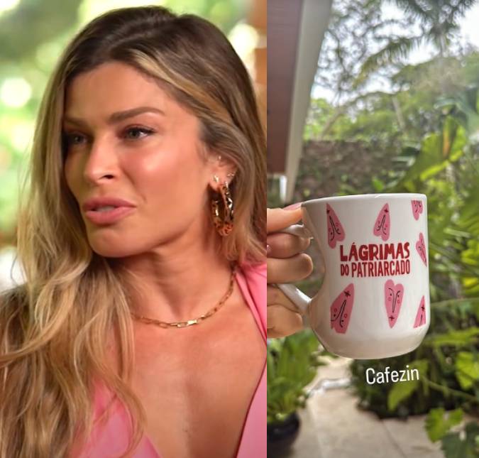 Em meio a polêmicas envolvendo Cauã Reymond, Grazi Massafera posta foto de caneca com frase inusitada: <i>Lágrimas do patriarcado</i>