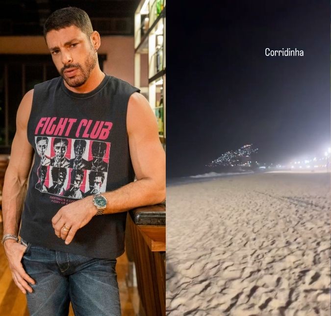 Em meio a polêmicas, Cauã Reymond compartilha registro se exercitando na praia: <i>Corridinha</i>