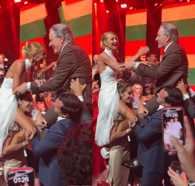 Ana Paula Siebert e Roberto Justus aparecem em momento descontraído em renovação de votos