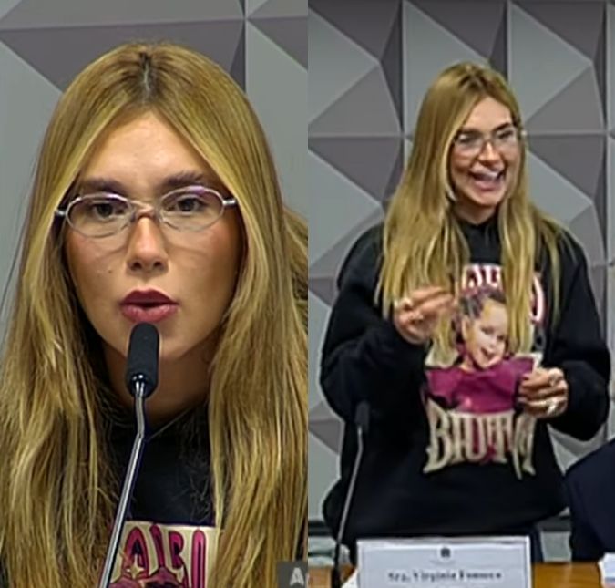 Virginia Fonseca usa moletom com rosto de Maria Flor para depor na CPI das <i>Bets: - Bora pra cima!</i>
