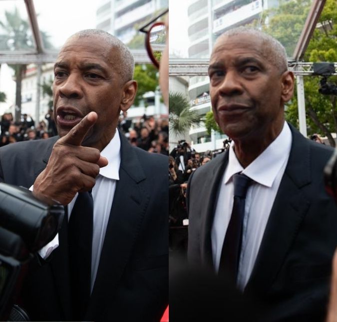 Agraciado com uma Palma de Ouro honorária, Denzel Washington discute com fotógrafo no Festival de Cannes