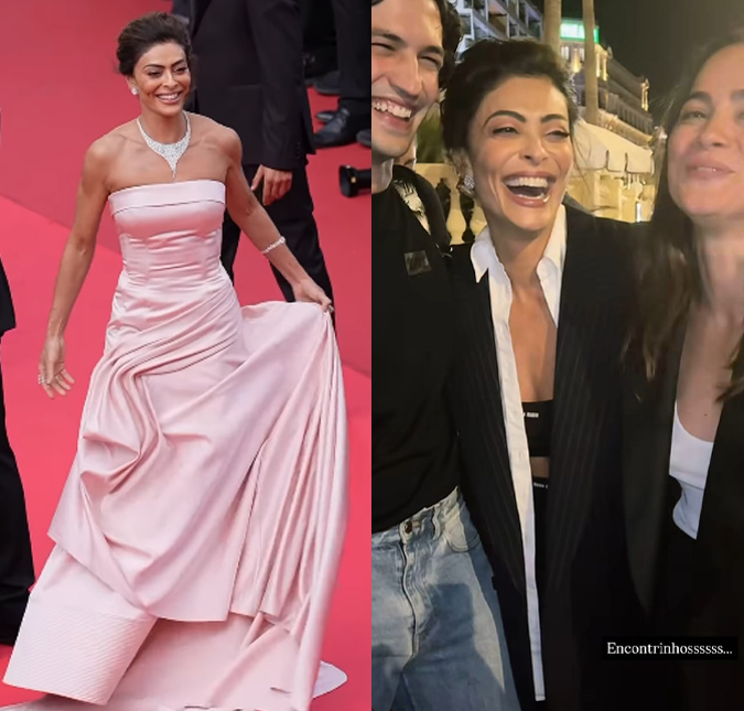 Juliana Paes se encontra com Gabriel Leone e Alice Braga após chamar atenção no tapete vermelho do <I>Festival de Cannes</i>
