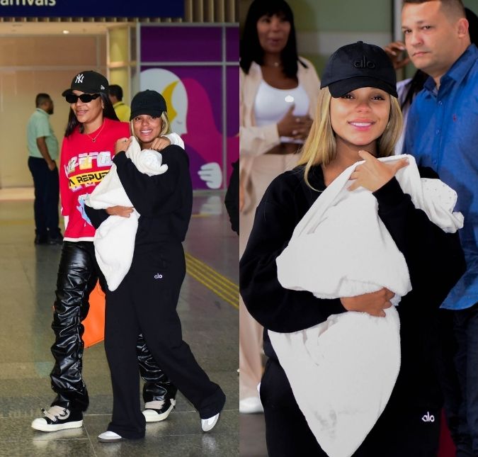 Zuri está no Brasil! Ludmilla e Brunna Gonçalves desembarcam no Rio de Janeiro com a filha