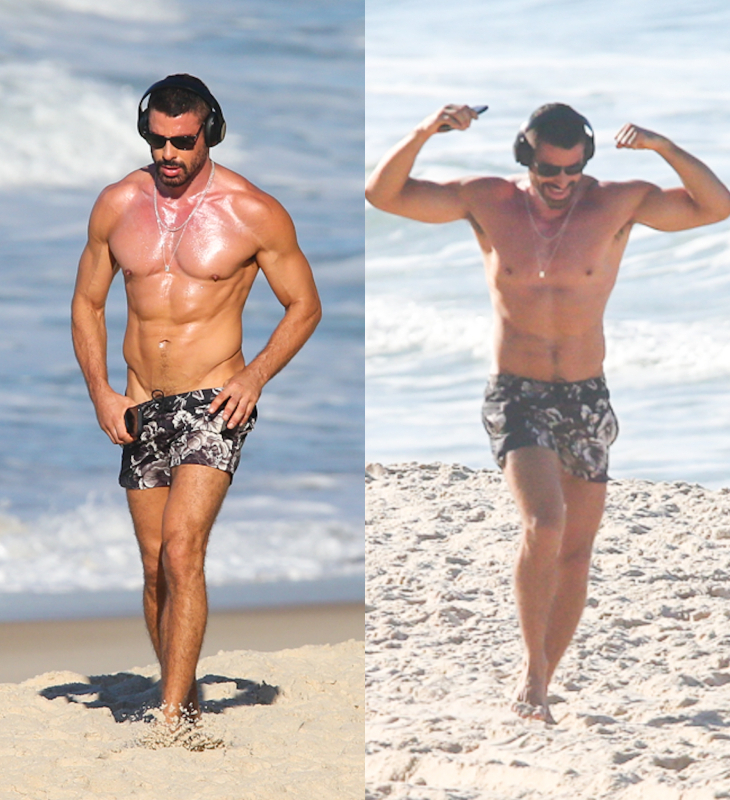Cauã Reymond dá ajeitadinha em <i>shorts</i> e mostra o muque em dia de praia; veja fotos!
