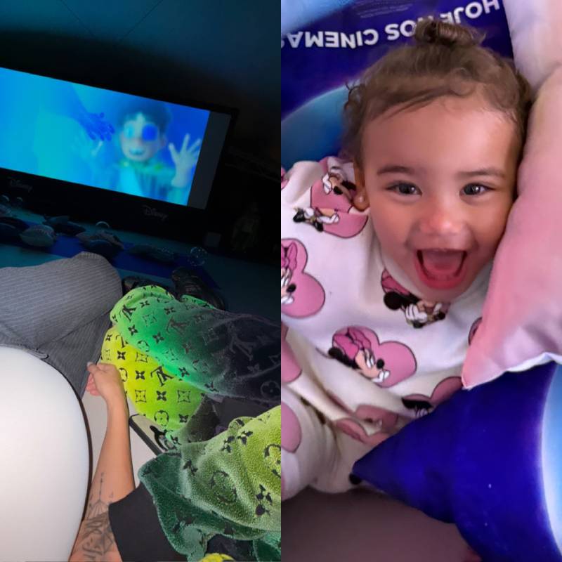 Na reta final da gravidez, Bruna Biancardi curte cinema em casa com Mavie e Neymar Jr.