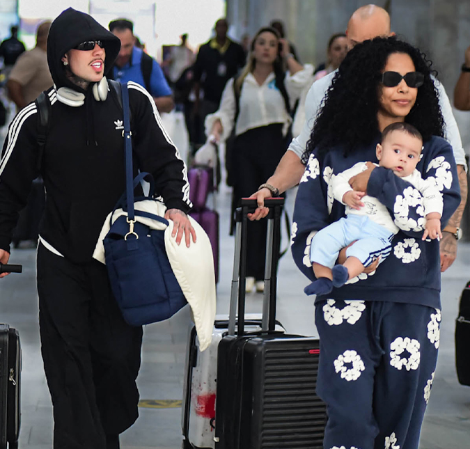 Sorridente, filho de MC Daniel e Lorena Maria, chama atenção em aeroporto no Rio de Janeiro