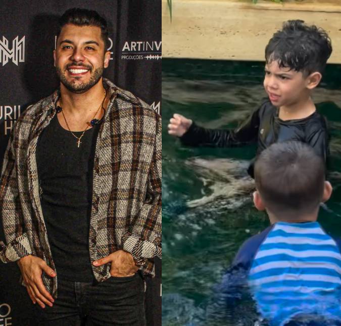 Após conseguir guarda provisória de Léo, Murilo Huff fala pela primeira vez sobre o assunto e mostra o filho se divertindo na piscina