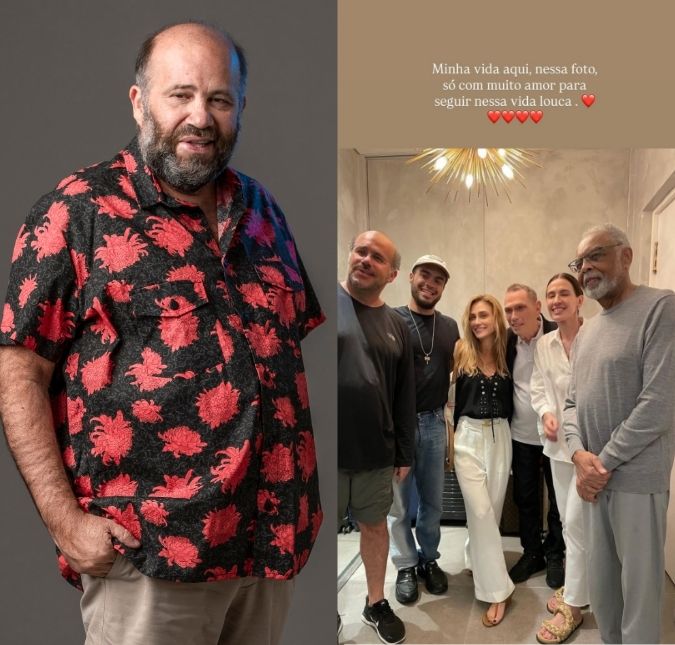 Ex-marido de Preta Gil, Otávio Müller posa com filho, Flora e Gilberto Gil