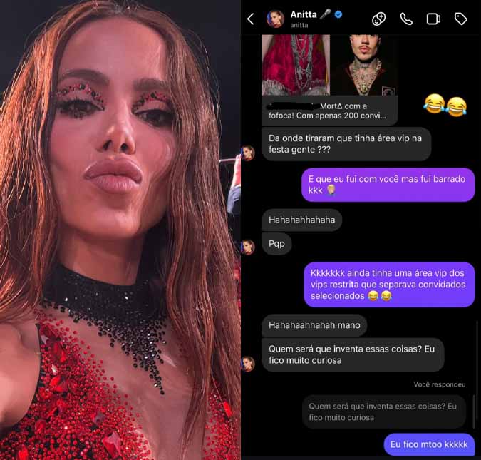 Em conversa com MC Daniel, Anitta desmente área vip na festa de Bruna Marquezine