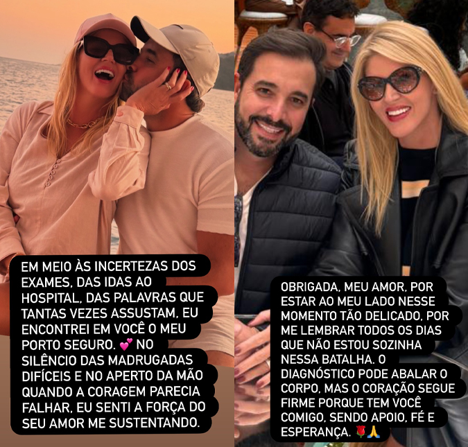 Val Marchiori agradece apoio do marido após diagnóstico de câncer: <i>Senti a força do seu amor me sustentando</i>