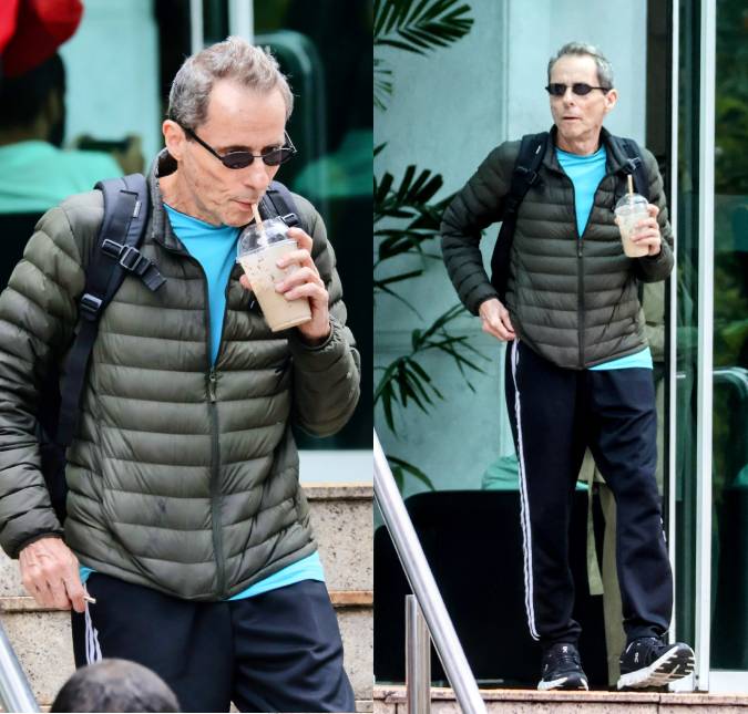 Cinco meses após cirurgia de retirada de tumor, Tony Bellotto é visto saindo tomando <i>milkshake</i> na saída da academia