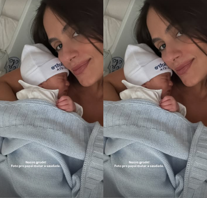 Fofura! Carol Peixinho publica foto com o recém-nascido Bento: <i>Grude</i>