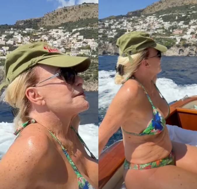 Ana Maria Braga curte passeio de barco durante férias na Itália