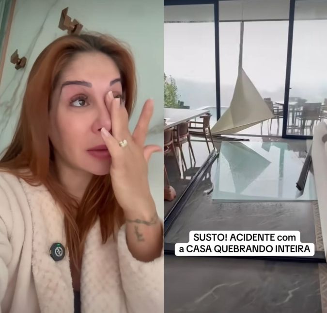Que susto! Grávida, Maíra Cardi chora após ventania quebrar vidros de sua casa e desabafa: <i>- Fiquei com muito medo</i>