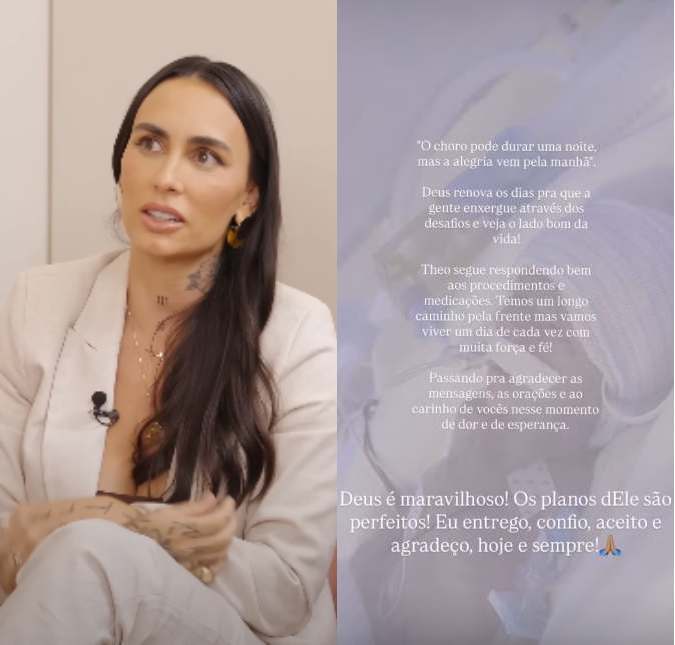 Clara Maia atualiza estado de saúde do filho prematuro: <i>Theo segue respondendo bem</i>