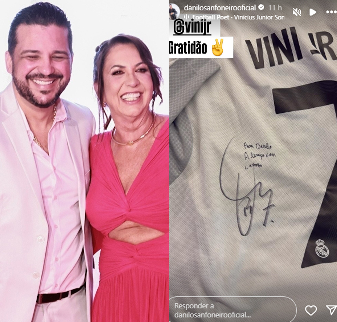 Namorado da mãe de Virginia Fonseca recebe camiseta autografada de Vini Jr.