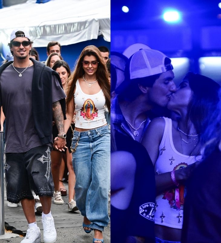 Gabriel Medina troca beijos e carinhos com a namorada no <i>Tardezinha</i>. Saiba quem mais marcou presença no <i>show</i>
