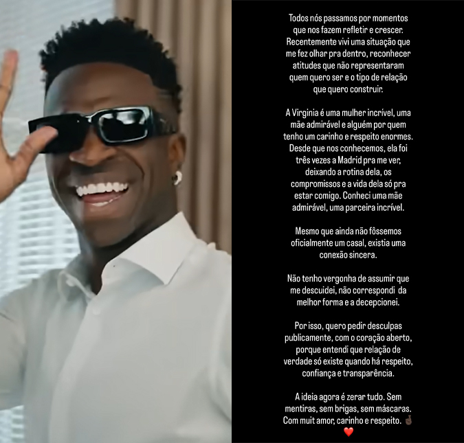 Vini Jr assume erro e se desculpa publicamente com Virginia Fonseca: <i>A ideia agora é zerar tudo</i>