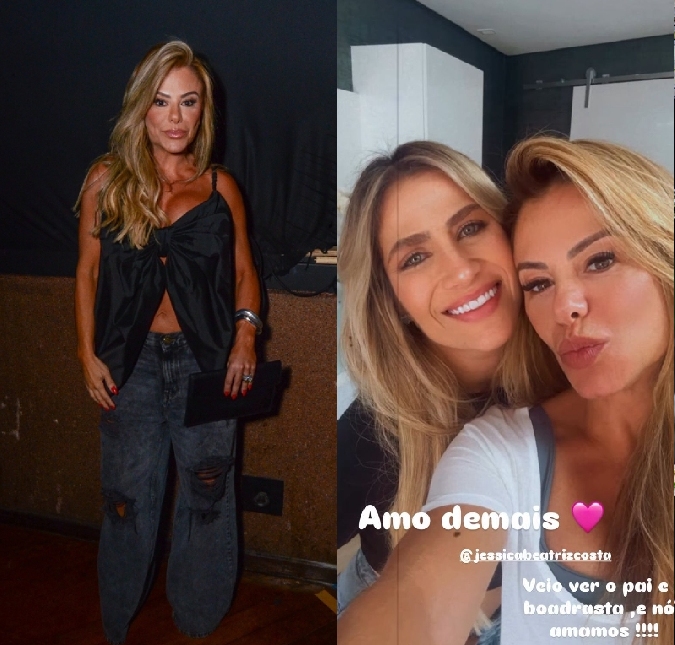 Poliana Rocha compartilha foto com filha do Leonardo: <i>Veio ver o pai e a boadrasta</i>