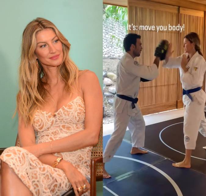 Gisele Bündchen compartilha rotina <i>fitness</i> e treino com namorado rouba a cena