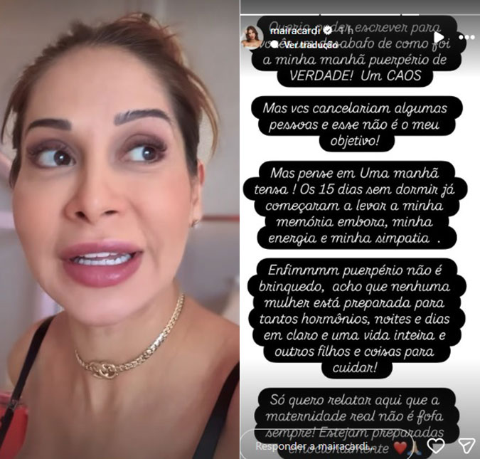 Maíra Cardi faz desabafo sobre maternidade real: <i>Um caos</i>