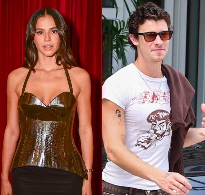 Bruna Marquezine e Shawn Mendes conversam ao pé do ouvido em <i>show</i> de Dua Lipa