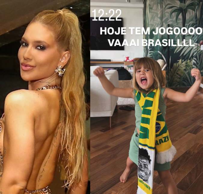 Virginia Fonseca compartilha foto de Maria Alice usando faixa com o rosto de Vini Jr.:<I> Hoje tem jogo</i>