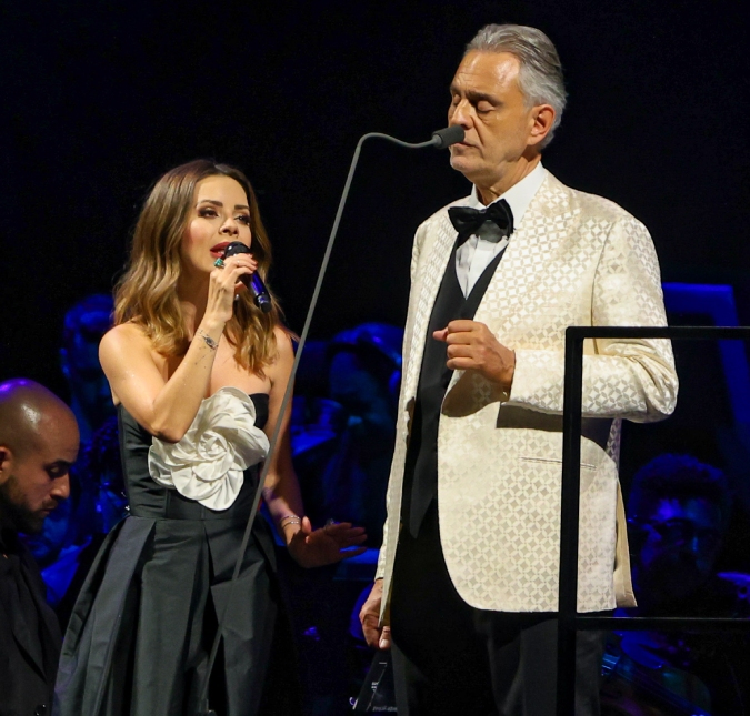 Andrea Bocceli convida Sandy para subir ao palco durante <i>show</i> em São Paulo