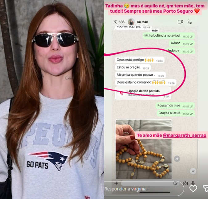 Virginia Fonseca se assusta com turbulência e mostra mensagens trocadas com a mãe: <i>Meu porto seguro</i>