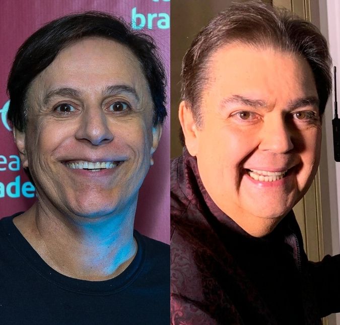 Faustão posa para cliques ao lado de Tom Cavalcante e Muricy Ramalho na festa de aniversário do treinador