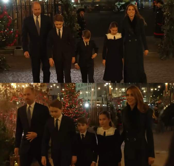 Príncipe William e Kate Middleton levam os três filhos para missa de Natal