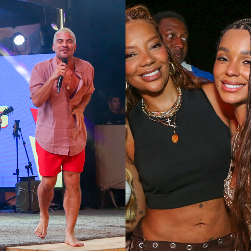 Thiago Martins se apresenta em festa em Fernando de Noronha; Ludmilla e Brunna Gonçalves aproveitaram o <I>show</i> juntinhas