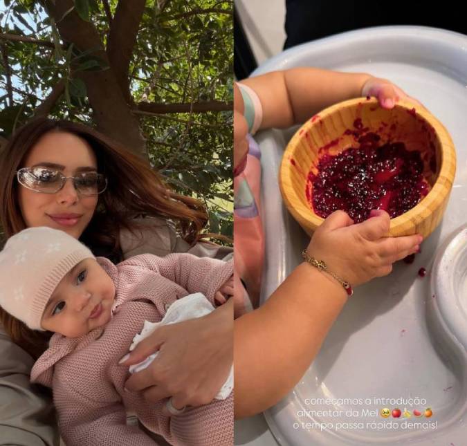 Bruna Biancardi compartilha introdução alimentar da filha, Mel: <i>Começamos</i>. Confira os melhores momentos da pequena!