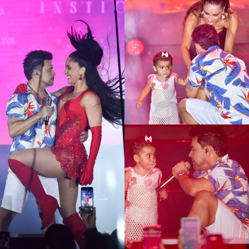 Em navio, Zezé Di Camargo dança com Graciele Lacerda e recebe filha caçula no palco