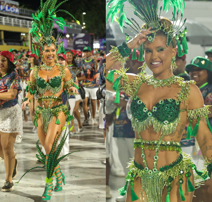 Em ensaio técnico, Virginia Fonseca atravessa a Sapucaí como Rainha de Bateria da <I>Grande Rio</i>
