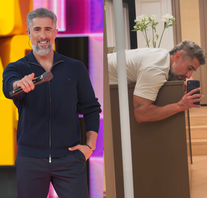 Marcos Mion deita em móvel após crise de hérnia de disco e relata perrengue: <i>- Para descompressurizar a coluna</i>