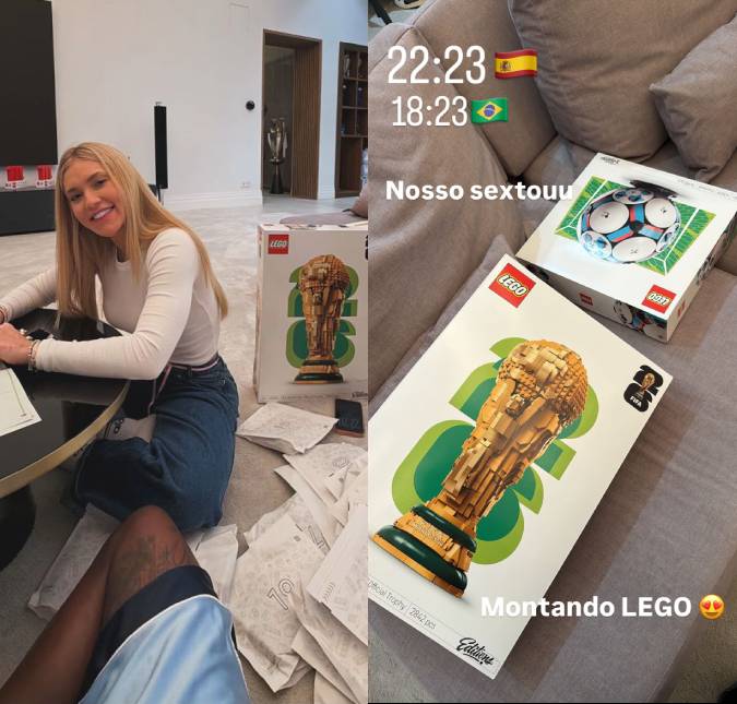 Vini Jr. e Virginia Fonseca compartilham momento de diversão montando taça da Copa do Mundo